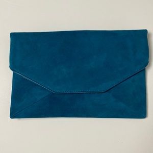 Ann Taylor Blue/Green (Teal) Suede Clutch Purse